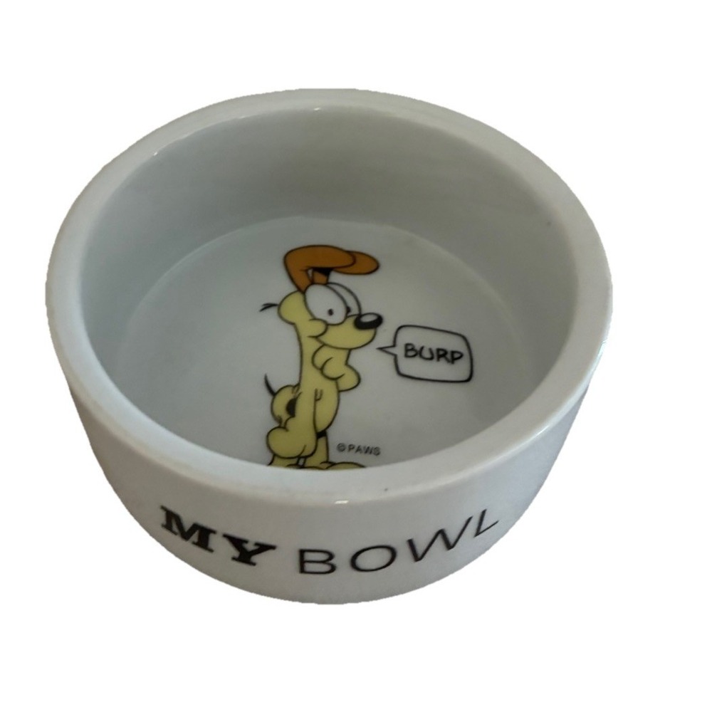 Vintage Garfield Paws Odie Burp My Bowl Dog Dish 5" White Ceramic Pet Food Water